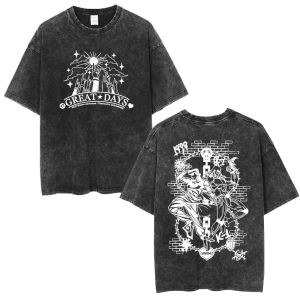 Bandai | Anime Jojo Bizarre Adventure STEEL BALL RUN Vintage Acid Washed T Shirt Men Women Cotton Casual Short Sleeves T-shirt Streetwear
