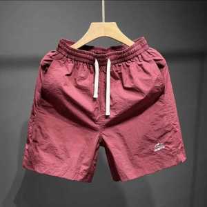 Mens Retro Loose Quick Dry Beach Sports Five-Quarter Pants Simple Trendy Ice Silk Four-Quarter Shorts Casual Summer Trousers