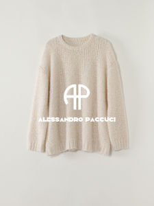 Goat Cashmere Silk Round Neck Openwork Knit Pullover