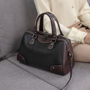 Fashionable Soft Leather Womens Bag 2026 New Style Commuter Boston Bag Versatile Crossbody Bag British Style Fabric Lining