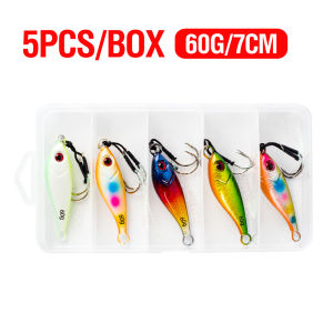 5 Mồi Câu Kim Loại Slow Jig Phát Sáng Kèm Móc Phụ 5 Màu Dùng Cho Câu Cá Biển Sông Hồ