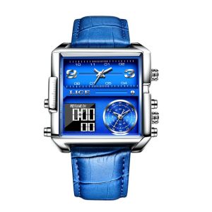 LIGE | LIGE 2026 Fashion Dual Display Watch Women Top Brand Luxury Creative Square Watches Ladies Casual Gold Watch Relogio Feminino