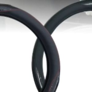 GECA UNIVERSAL STEERING WHEEL COVER LEATHER+GLOSSY CARBON STITCHING (SMALL)