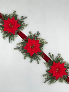 【Ready Stock+COD】STYLETENK with Red Ribbon Christmas Poinsettia Flowers DIY Wreath Supply Faux Flower Vine Festive Artificial Flower Vine Christmas Decor