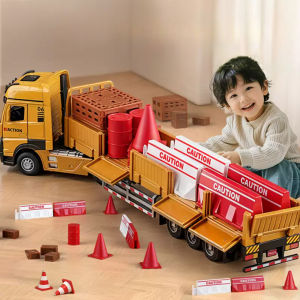 1:32 Roadblock Transport Truck Flatbed Trailer Model Toys Diecast Alloy Car Doors Opened Sound Light Pull Back Vehice Boys Puzz