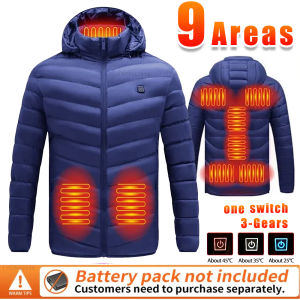 9 Areas Heated Jacket USB Electric Self Heating Jacket for Men Women Winter Cotton Coats Ski Hunting Down Jacket Heated Clothing