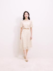 Koradior | Elegant Rosy Tea Dress Autumn Waist-accentuating