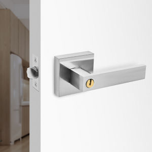 Matte Black Heavy Duty Keyed Entry Door Handle Set Square Door Levers Locks for Bedroom - Entrance Handleset