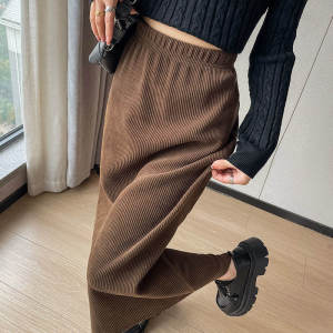 High Waist Corduroy Mini Skirt Womens Coffee Color Slim Fit Bodycon Skirt Mid-Length A-Line Skirt Spring 2025 Fashion