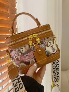 Beibaobao Fancy Bear Box Bucket Bag 2024 New Arrival Canvas Texture Niche Style Satchel Shoulder Messenger Bag