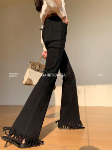 London Show Black Tassel Elastic Slim High Waist Wide Leg Jeans Garbociaga Dragon Joy Cotton Stretch Denim Womens Premium Jeans