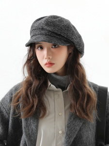 Japanese-Style Retro Pure Color All-Matching Octagonal Hat Childrens Autumn and Winter Hong Kong Style Heattech Make Face Look Smaller Painter Cap Newsboy Cap Tide