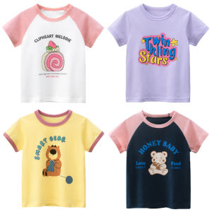 Áo Thun Trẻ Em Cotton Nguyên Chất in Họa Tiết Mùa Hè Cổ Tròn Thường Ngày Mỏng Rộng Rãi Tay Lửng Thấm Hút Mồ Hôi Cho Bé Gái