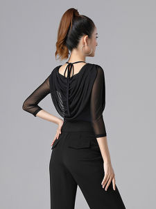 Beautiful Dancewear Top for Women Latin Dance Practice Clothes Summer New Style Square Dance Shirt Sleeve round Neck Fitness