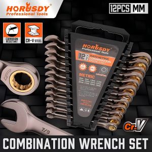HORUSDY 12Pc Ratchet Spanner Set Metric Wrench Spanners ‎‎Nickel Plating 8-19MM
