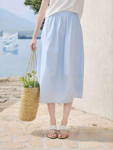 XIANGYING | Puff A-Line Midi Skirt Mid-Waist