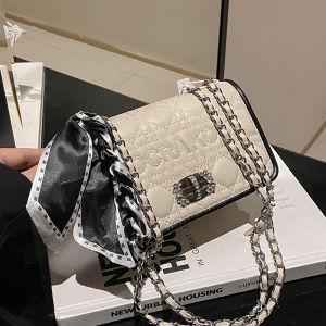Elegant Chain Strap Embroidered Diamond Pattern Crossbody Bag Womens Fashionable Small Square Bag Soft PU Leather Shoulder Bag