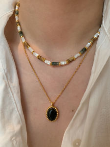 CAFFTI | Traditional Chinese Style Natural Stone Necklace Accessory Luxurious Stackable