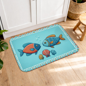 VIKAMA Nautical Fish Seashell Underwater Mat Soft Water Absorbent Washable Doormat Bedroom Welcome Bathroom Water Absorbing Rug