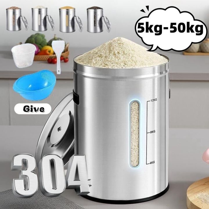 Function Rice Steel Box stainless metal rice storage dispenser 25 kg/10kg/50 kg/15kg/5kg/ flour ...