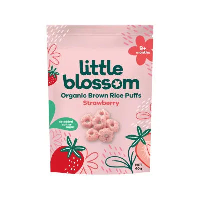 3 pc Little blossom organic brown rice cereal strawberry baby bites baby nibbles flower petal biscuit melt in your mouth baby teething biscuit snacks