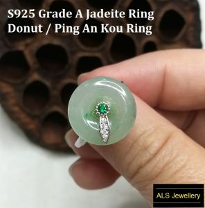 S925 Silver Jadeite Jade Donut Ring Cincin Jade 翡翠平安扣戒指S925银 - Donut-2