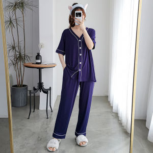Modal Womens Summer Thin V-neck Fat mm Pajamas Suit