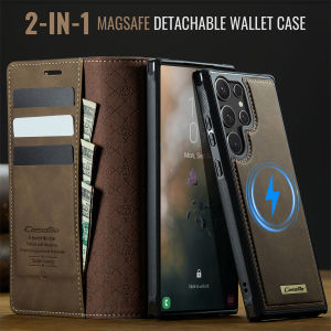 Luxury Magnetic Card Slot Cash Bag Phone Case for Samsung Galaxy S25 Edge S25 Ultra S24 FE S23 Plus + Magsafe Kickstand Leather Cover Casing