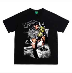 Kobe Championship Trophy Print Short Sleeve Washed Pure Cotton Casual Loose Trendy American Style round Neck T-Shirt for Teens