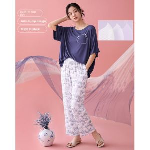 Bust Support Summer Modal Short Sleeve Long Pants Sleepwear