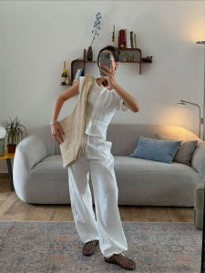 French Soap Lazy Chill Shirt plus Genius Pants Lazy Person Set Summer Fashion Womens Two-Piece Suit round Neck Short Sleeve