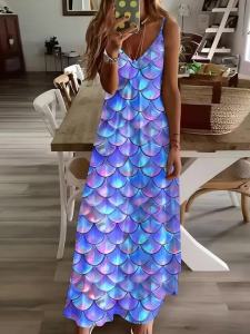 Printed Design Mermaid Scale Pattern Print Design Four Seasons elegant style casual style sling dress