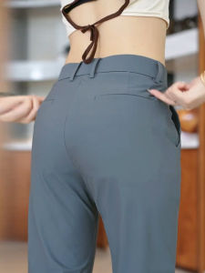 Business Breathable Casual Pants Men Summer Thin Stretchy Straight-Leg Pants Mens Fashion Wear Easiest for Match Ice Silk Sports Pants