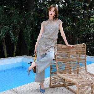 National Style Chinese Set Lace Blouse Jeans Two-Piece
