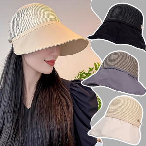 หมวกฟางทรงบักเก็ตของผู้หญิงหมวกชาวประมงปีกกว้างฤดูร้อนขนาดเล็กสำหรับสวมใส่ชายหาดกลางแจ้ง