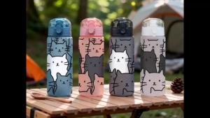 3D Printed Cartoon Cat 780ML Water Bottle – Durable PVC-Free & Leak-Proof (Matte Finish + Carry Loop) for Holidays