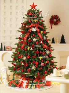 Artificial PE Christmas Tree 1.5M/1.8M/2.1M/2.7M Realistic Full Dense Branches Xmas Tree Flame Retardant No Leaf Shedding with Stable Metal Stand Easy Setup Indoor Home Holiday Party Decoration Premium Lifelike Christmas Tree for Christmas Decor