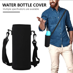 1Pcs Water Bottle Cover Bag Pouch with Strap Water Pouch Holder Shoulder Strap Black Bottle Carrier Insulat Bag