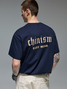 Chinism Red Dust Mens T-Shirt Short Sleeve Loose Fit American Letter Print Summer Fashion Urban Style Cotton round Neck
