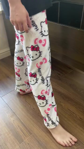 SG READY STOCK 2025 New Coral Fleece Hello Kitty Pajama Pants Womens Warm Plush Cartoon Casual Home Pants /Pajamas Pants