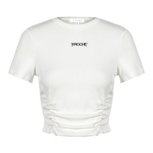 Kroche Clean Fit Short Sleeve T-Shirt Embossed Design Hollow Metal Tag Commute Style Korean Version Slimming Summer Top