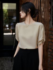 คลาสสิก ผ้าไหม เสื้อ ผู้หญิง แขนสั้นยู่ยี่ เสื้อท่อนบน นําเข้า Acetate Zheya By Mouth King 2024 แฟชั่นสไตล์ใหม่สุภาพสตรีเสื้อ