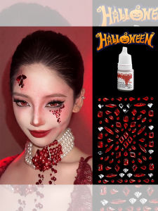 Vampire Terror Rhinestone Makeup Womens Halloween Cosplay Plasma Fake Blood Prop Wound Simulation Face Patch Costume Decoration