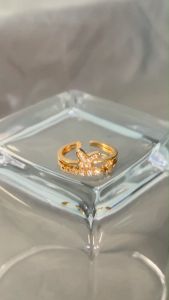 Y533【COD】Cincin Kupu Titanium Wanita Korea Bisa Disesuaikan Fashion Aksesoris Cincin Model Terbuka Perhiasan Emas