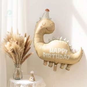 GeeParty 1Pc Retro Matte Caramel Dinosaur Foil Balloon Happy Birthday Party Decorations Kids Gift