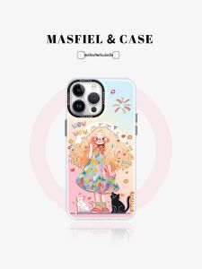 MASFEIL | Cô bé mèo con lông vàng thích hợp cho ốp lưng điện thoại di động Apple 18Promax 16Pro khung đai từ tính iPhone17 ốp bảo vệ 13pm12 chống rơi toàn diện 15
