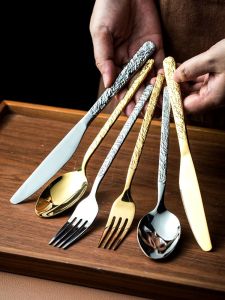 Gold Stainless Steel Fork And Spoon Set Western Dining Utensils Steak Cutter Dessert Spoon Luxury Sensation Home Use Kitchen