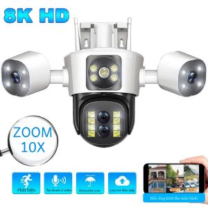 Camera An Ninh Ngoài Trời 8K 16MP WiFi Với Zoom Quang 10X PTZ Bốn Ống Kính Tự Động Theo Dõi Giám Sát Video IP Thông Minh Với Tầm Nhìn Ban Đêm