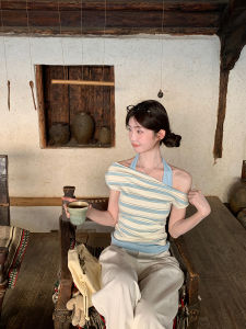 Off-Shoulder Striped Sleeveless T-shirt