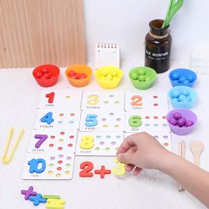 Rainbow Beads Clip Toy Montessori Color Sorting Wooden Clip Beads Matching Educational Toys for Kids